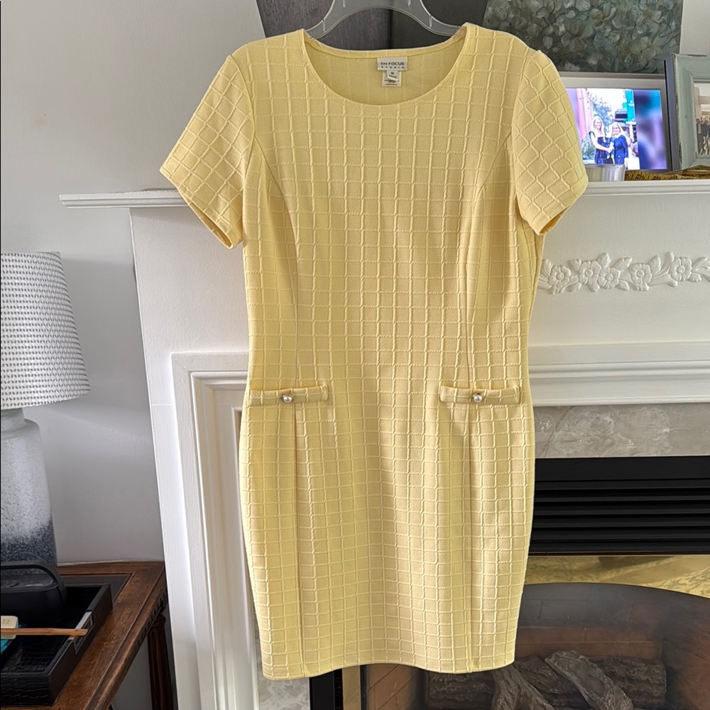 EnFocus Studio Yellow Sheath Dress with Pearl Accents